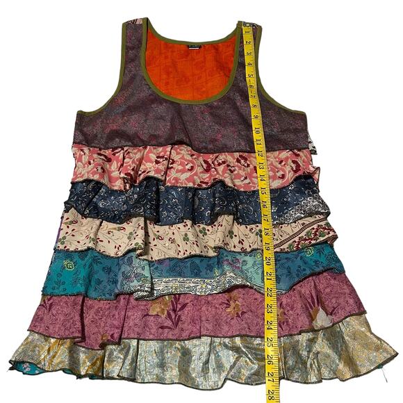 SILLY YETI Top S Tank Ruffles Tiered Mixed Print Boho Silk Festival CottageCore - Picture 4 of 6